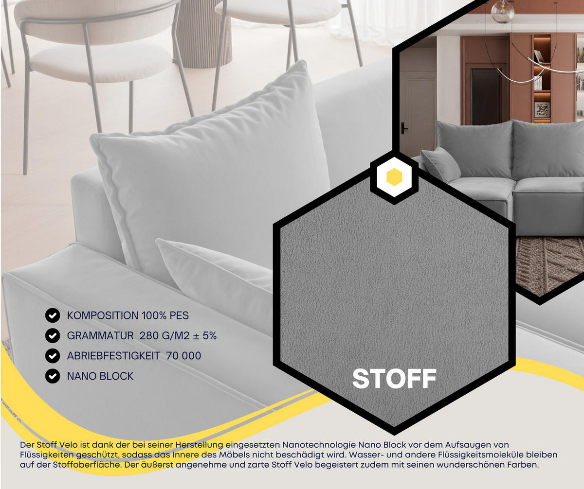 ECKSOFA Tobi mit Bettkasten und Schlaffunktion, L-Form, Velourstoff, Universal - Grau, Holzwerkstoff (246/145cm) - 4ALL HOME