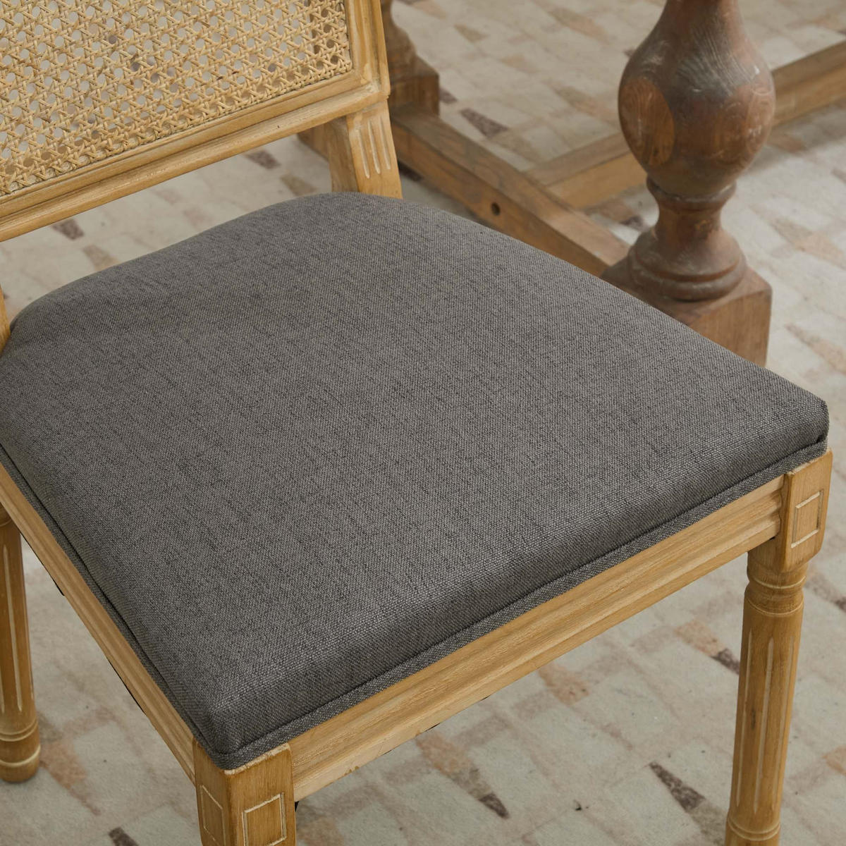 STUHL-SET DE-36376 2 Stück mit Rattan-Rückenlehne Grau - Grau, Holz (50/98.5/53cm) - ComfortXL