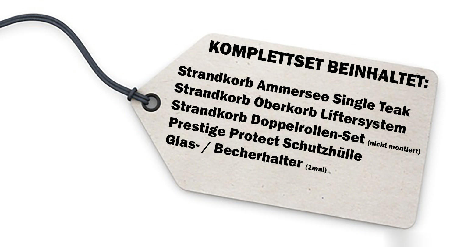 STRANDKORB Komplettset: Ammersee Single Teak Bullauge - PE shell - Modell 593 - Grau, Holz/Kunststoff (96/165/80cm) - bene living