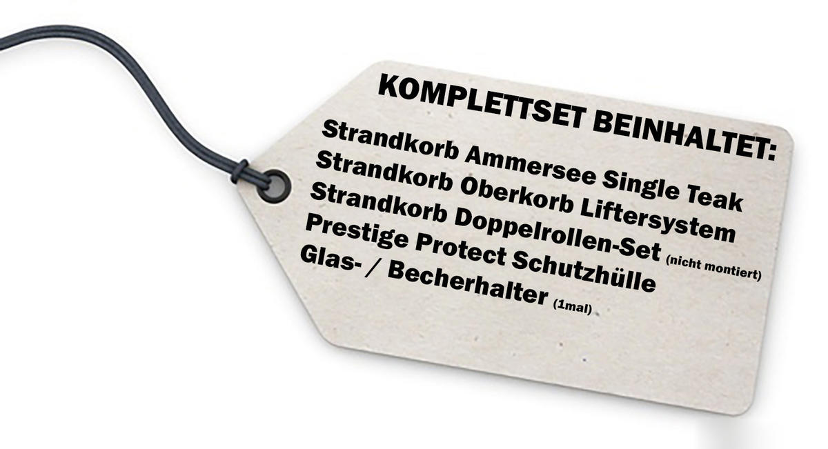 STRANDKORB Komplettset: Ammersee Single Teak Bullauge - PE shell - Modell 593 - Grau, Holz/Kunststoff (96/165/80cm) - bene living