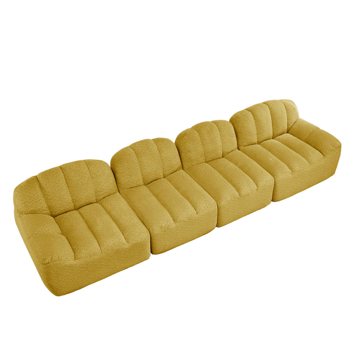 MODULARES 4-Sitzer Sofa aus granuliertem Fleece mit ergonomischer Muschelform Gelb - Gelb, Textil (104/79/366cm) - Modenvie