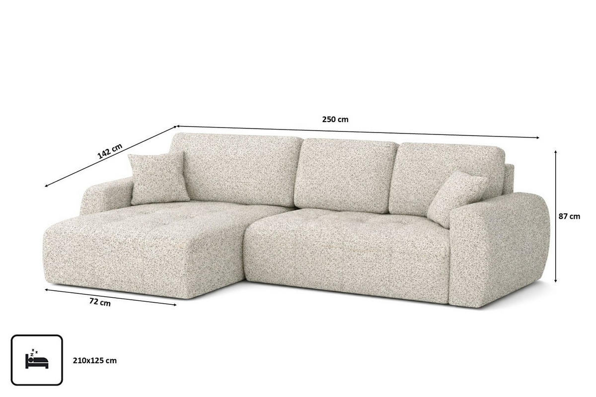 ECKSOFA Mit Schlaffunktion Und Bettkasten L-Form Ivo L, Chenille-Stoff Artico, Nata, Links - Beige, Holz (250/142cm) - Kaiser Möbel