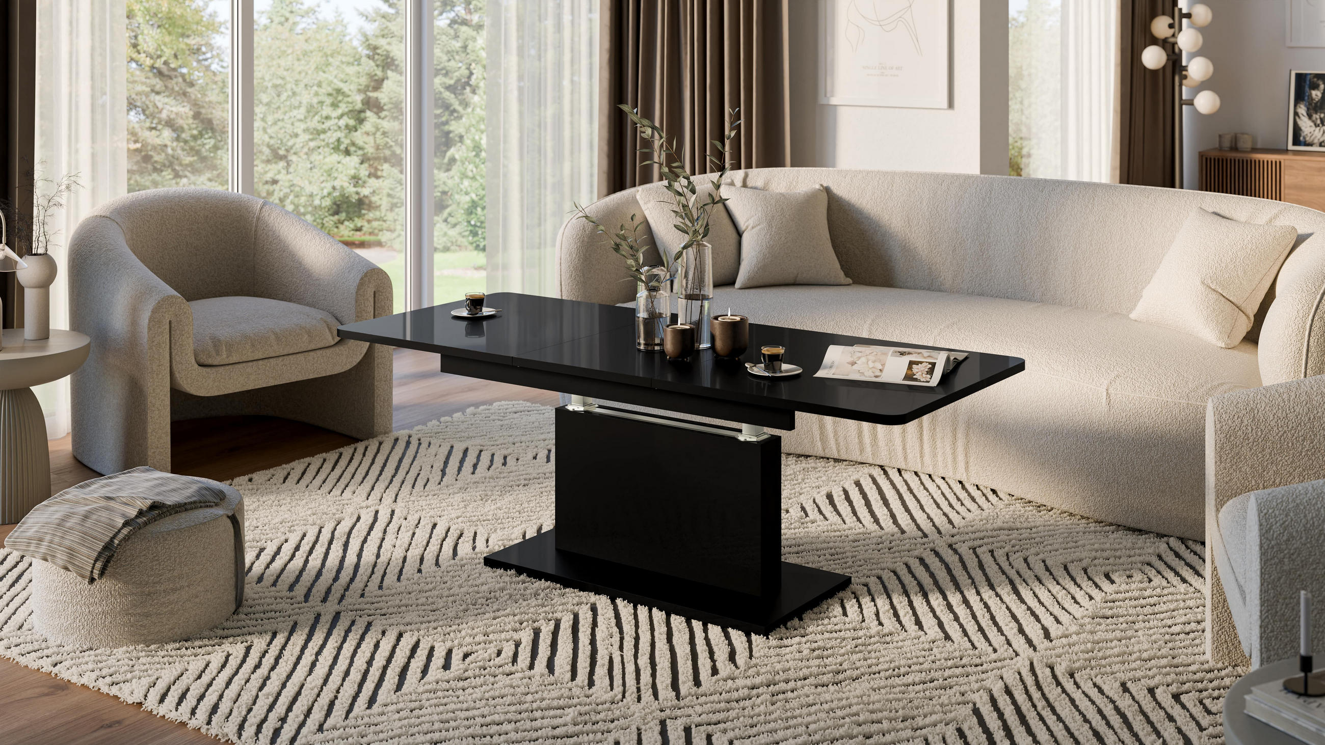 COUCHTISCH rechteckig Schwarz Hochglanz 126/70/58 cm - Schwarz Hochglanz, Holzwerkstoff (70/126/57cm) - designimpex