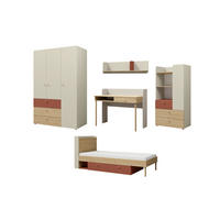 JUGENDZIMMER-SET YOGI A 5-teilig in Graubeige / Geölte Eiche / Koralle - Greige/Koralle, Holzwerkstoff (417/185/217cm) - Deine Möbel 24