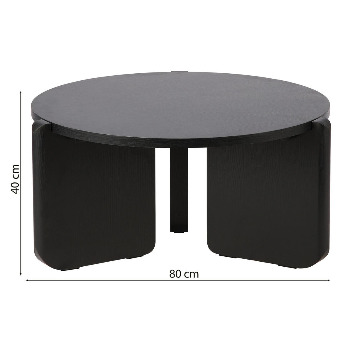 COUCHTISCH Preffines S Esche Schwarz-Grau 80 cm - Schwarz, Holzwerkstoff (80/80/40cm) - Selsey