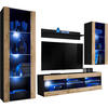 WOHNZIMMERSET TIVOLI MEDIO, 4er-Set, Eiche Wotan, LED Blau - Eiche Wotan/Schwarz, Glas/Holzwerkstoff (245/159/35cm) - Komodee