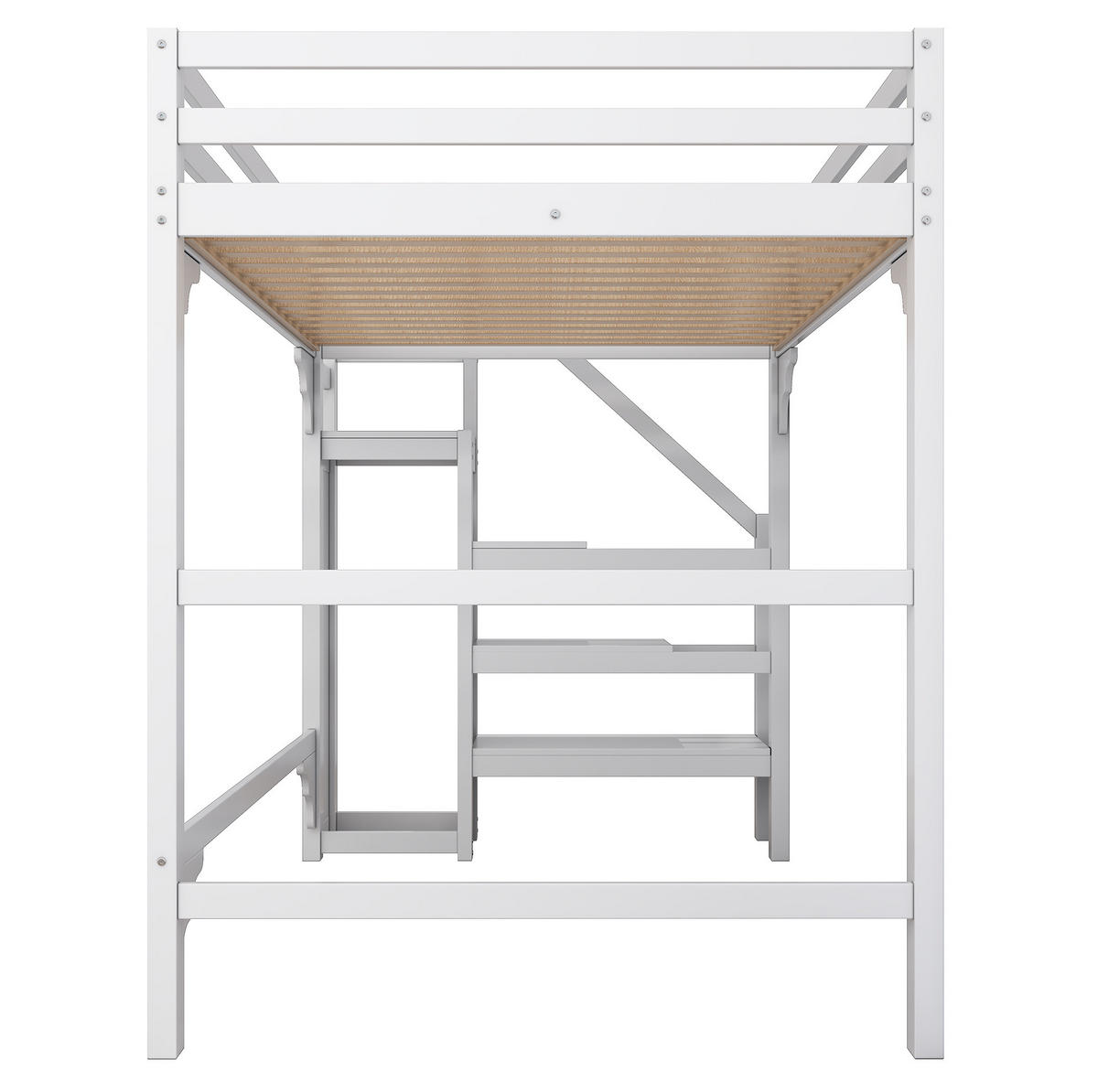 HOCHBETT 140/200 cm Weiß mit Kleiderschrank und Stauraumtreppe - Weiß, Holz (140/200cm) - Flora Grace