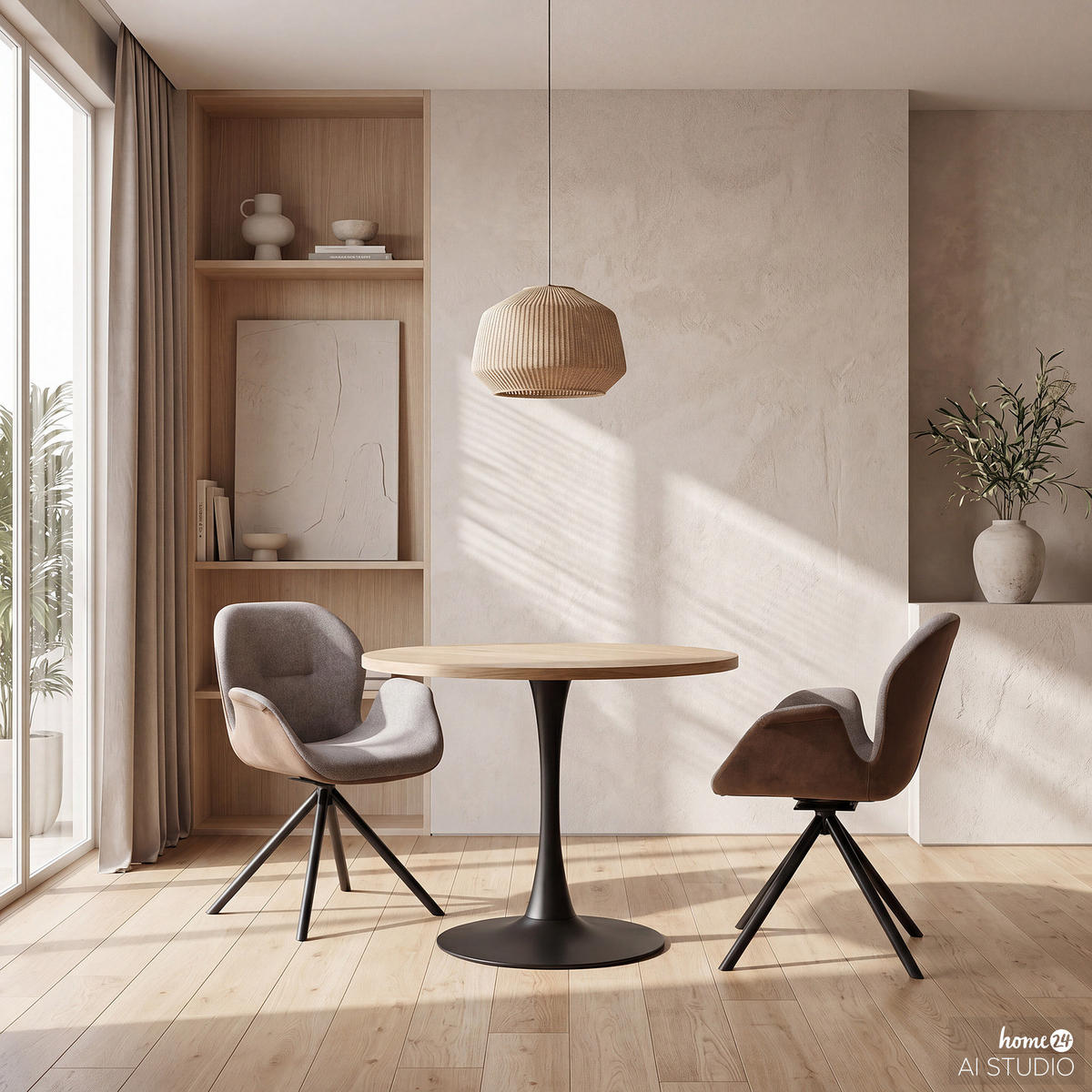 DREHBARER ARMLEHNENSTUHL - Taupe & Braun / Schwarz - Braun, Textil/Metall (65/86/61cm) - home24