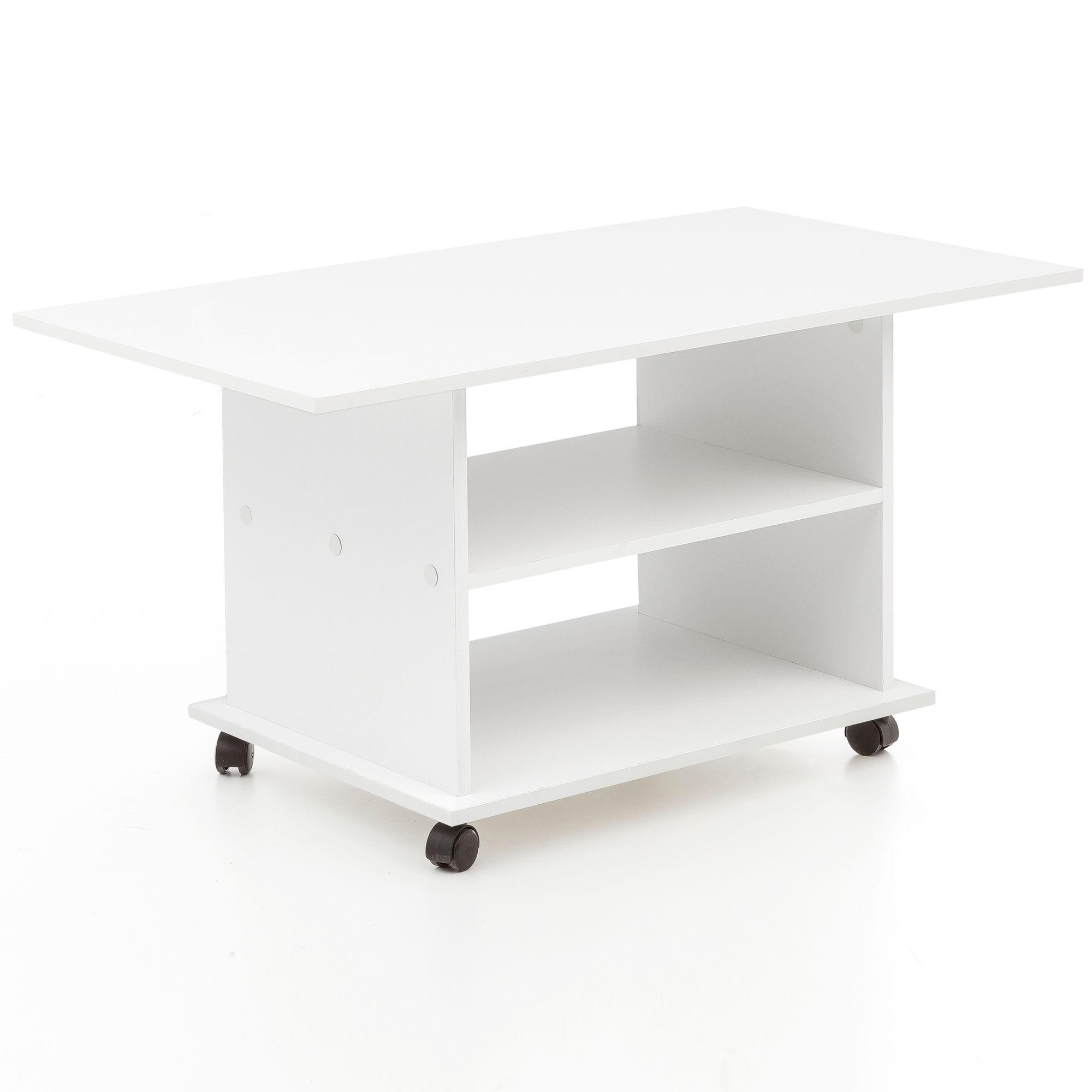 COUCHTISCH mit zwei Ablageflächen, Rollen und Melaminharzbeschichtung, Weiß 95x54x51 cm - Schwarz/Weiß, Holz (54/95/51cm) - KADIMA DESIGN