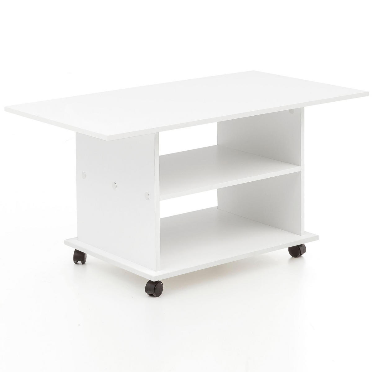 COUCHTISCH mit zwei Ablageflächen, Rollen und Melaminharzbeschichtung, Weiß 95x54x51 cm - Schwarz/Weiß, Holz (54/95/51cm) - KADIMA DESIGN