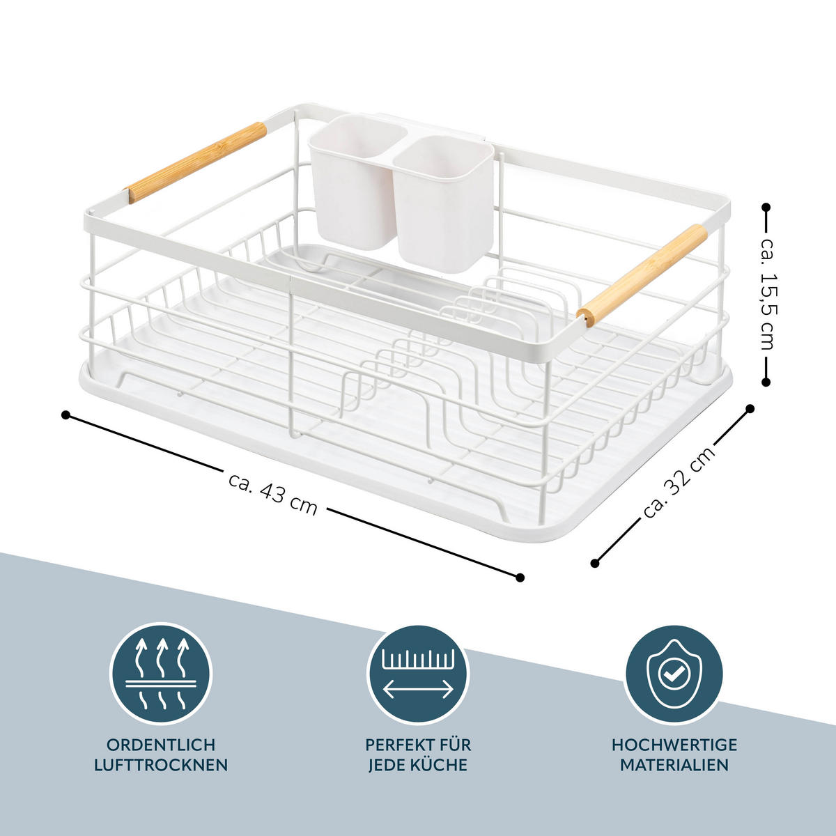 ABTROPFGESTELL mit Besteckfach und Wanne - Weiß, Metall (43/15.5/32cm) - eluno