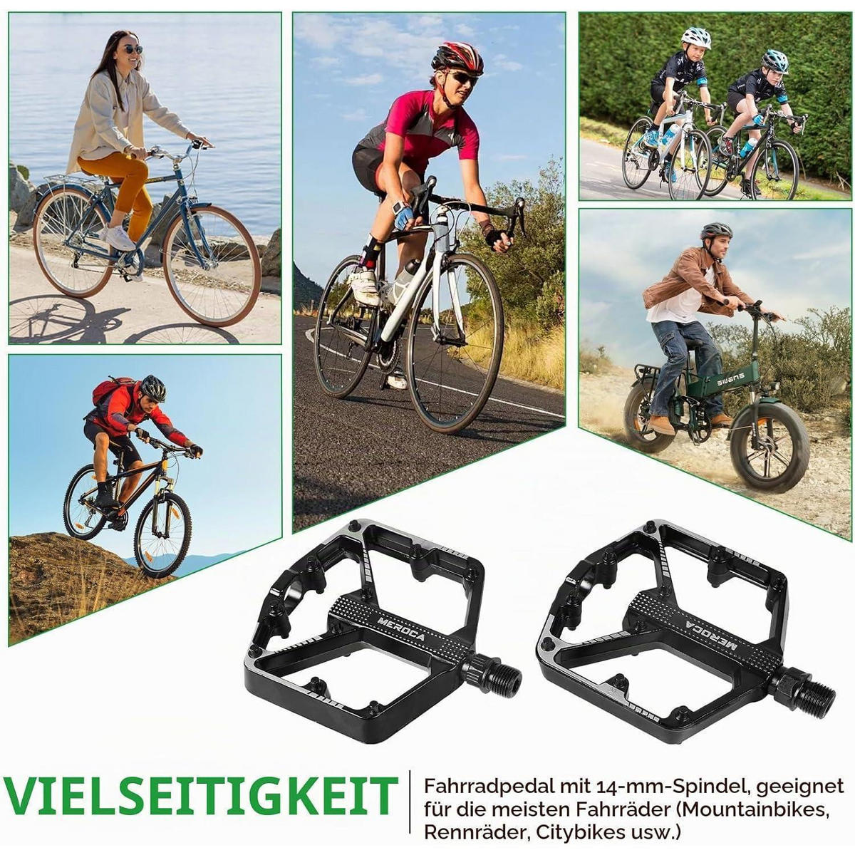 FAHRRADPEDALE 9/16 Zoll MTB Plattformpedale Aluminium Schwarz - Schwarz, Metall (10.1/2.5/10.6cm)