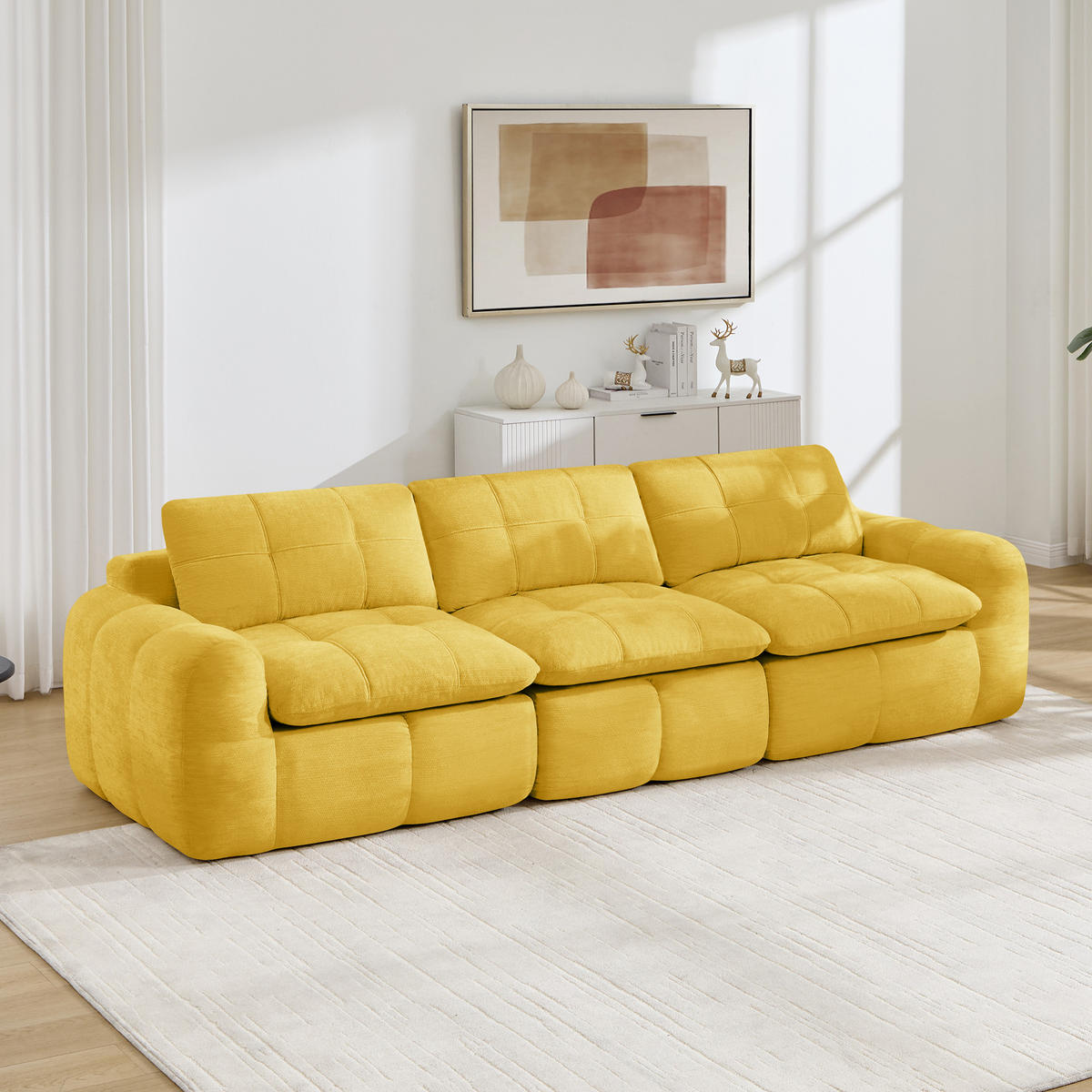 3-SITZER-SOFA DE-34464 Karostepp-Design und 32D-Schaum Gelb - Gelb, Textil (97/68/264cm) - ComfortXL