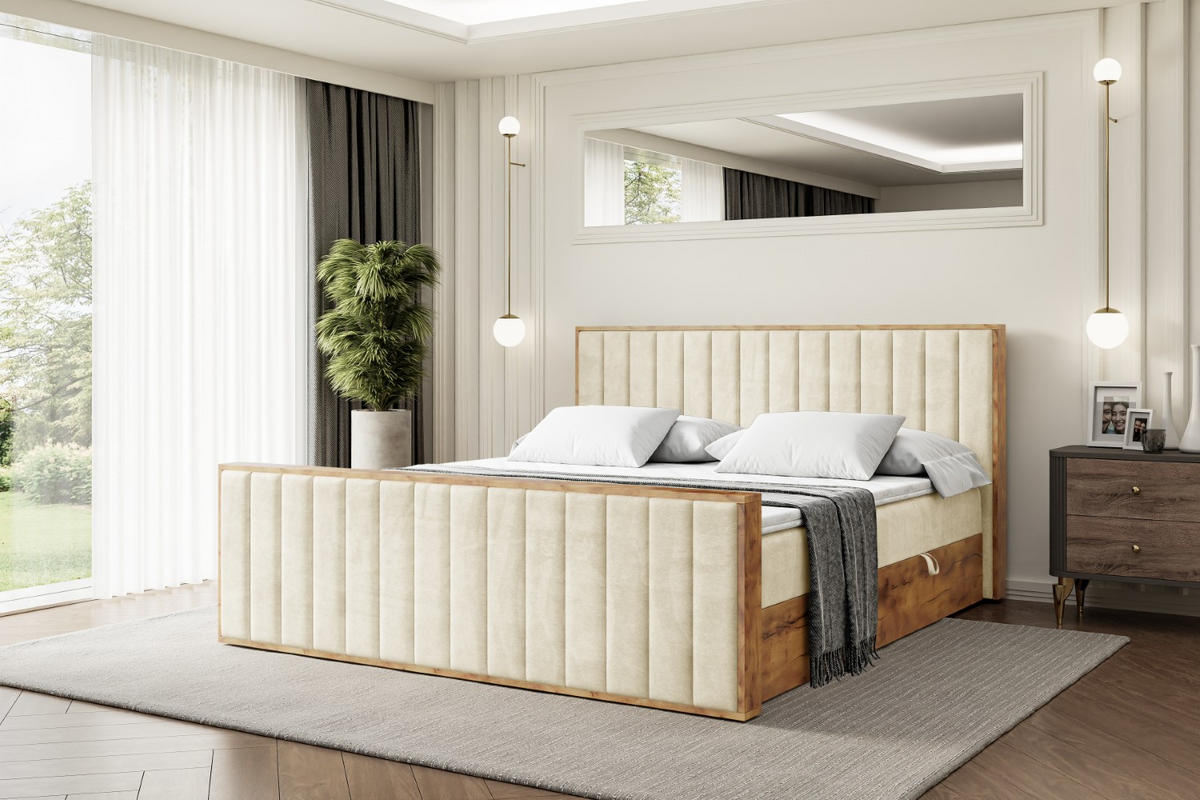 BOXBETT mit Matratze H3 und Lattenrost - LOLLI4-Z - 160x200 - Beige Monolith - Beige, Holzwerkstoff (160/200cm) - ALTDECOR