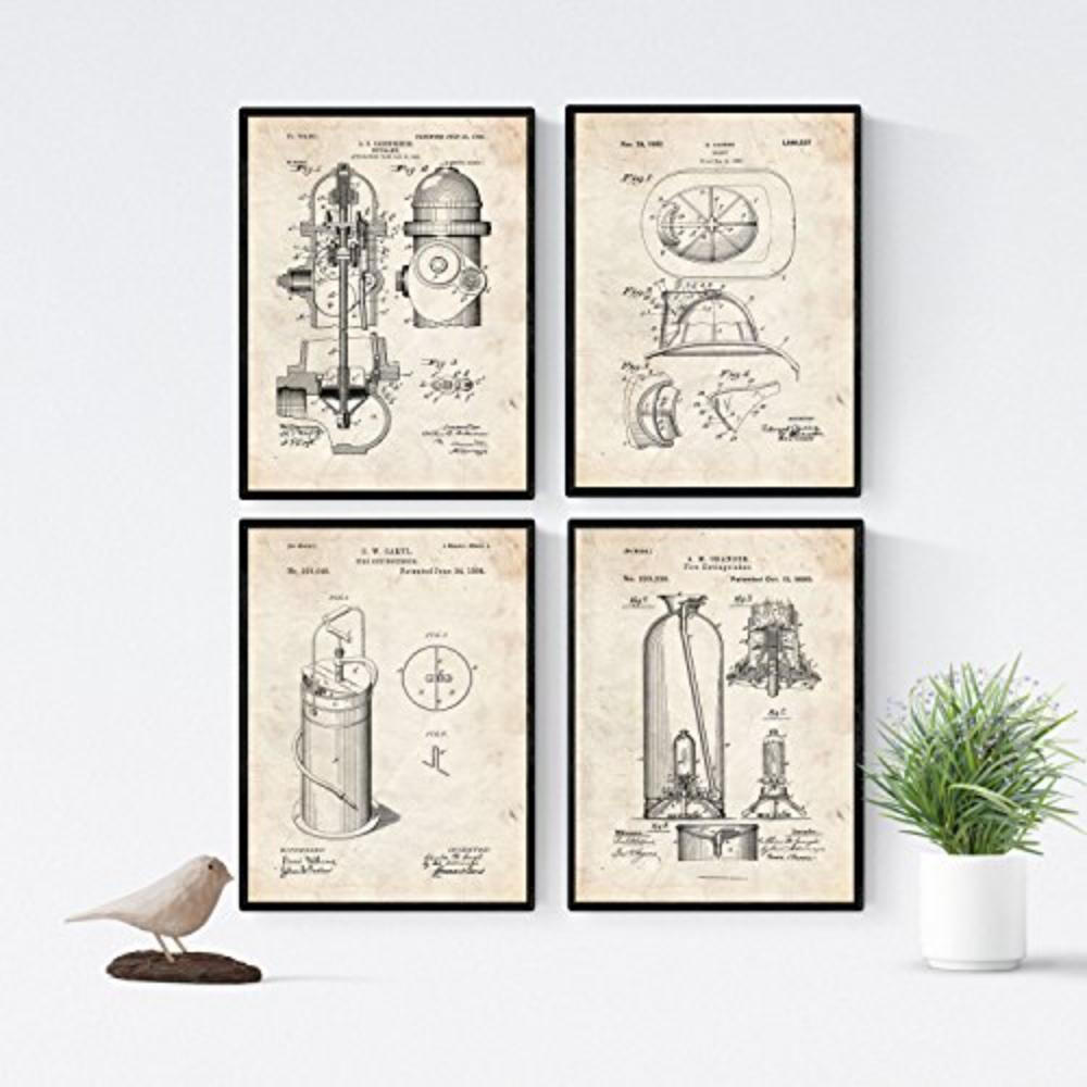 POSTER Set mit 4 Jahrgang Feuerwehr Patent A4 Rahmenlos - Klar, Papier (29.7/3cm) - Nacnic