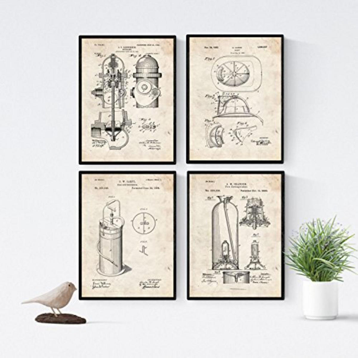 POSTER Set mit 4 Jahrgang Feuerwehr Patent A4 Rahmenlos - Klar, Papier (29.7/3cm) - Nacnic