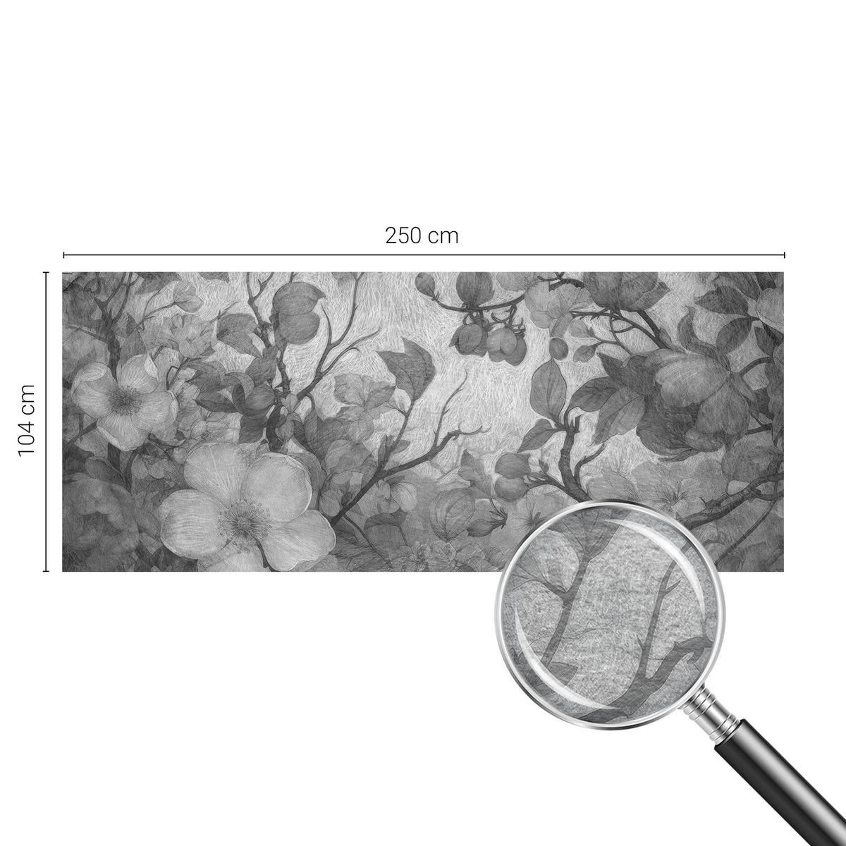 FOTOTAPETE 250x104 cm - Blütenzweig - Schwarz, Textil (250/104cm) - Wallfluent