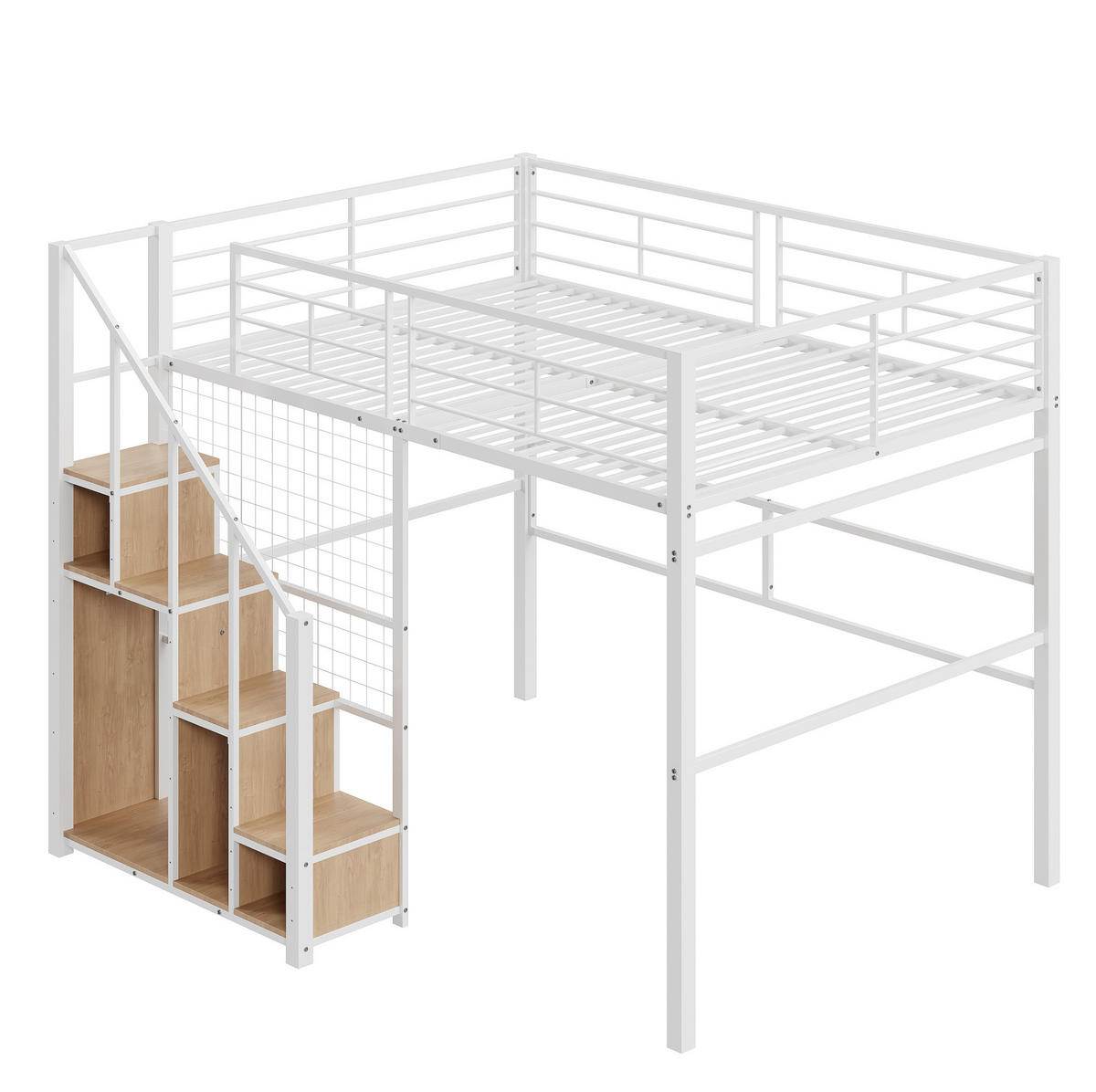 HOCHBETT 140/200 cm in Weiß – mit Stauraum, Treppe und Rausfallschutz - Weiß, Metall (140/200cm) - BEAOK