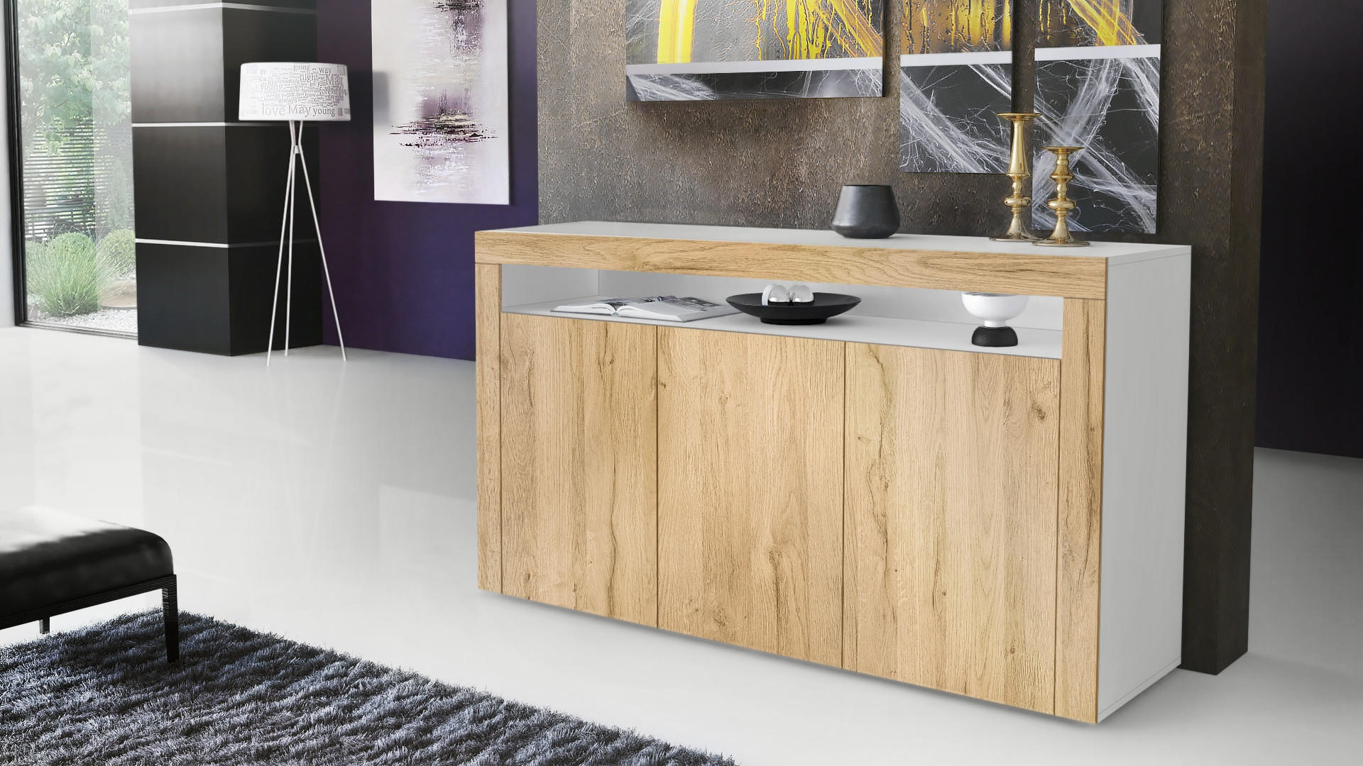 SIDEBOARD Valencia Eiche Natur/ Eiche Natur - Eichefarben, Holzwerkstoff (155/92/40cm) - Vladon