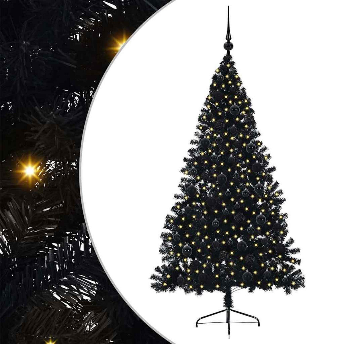 WEIHNACHTSBAUM Künstlicher Vorbeleuchteter Haltbar 115/115/180 cm Schwarz PVC - Schwarz, Kunststoff (180cm) - vidaXL