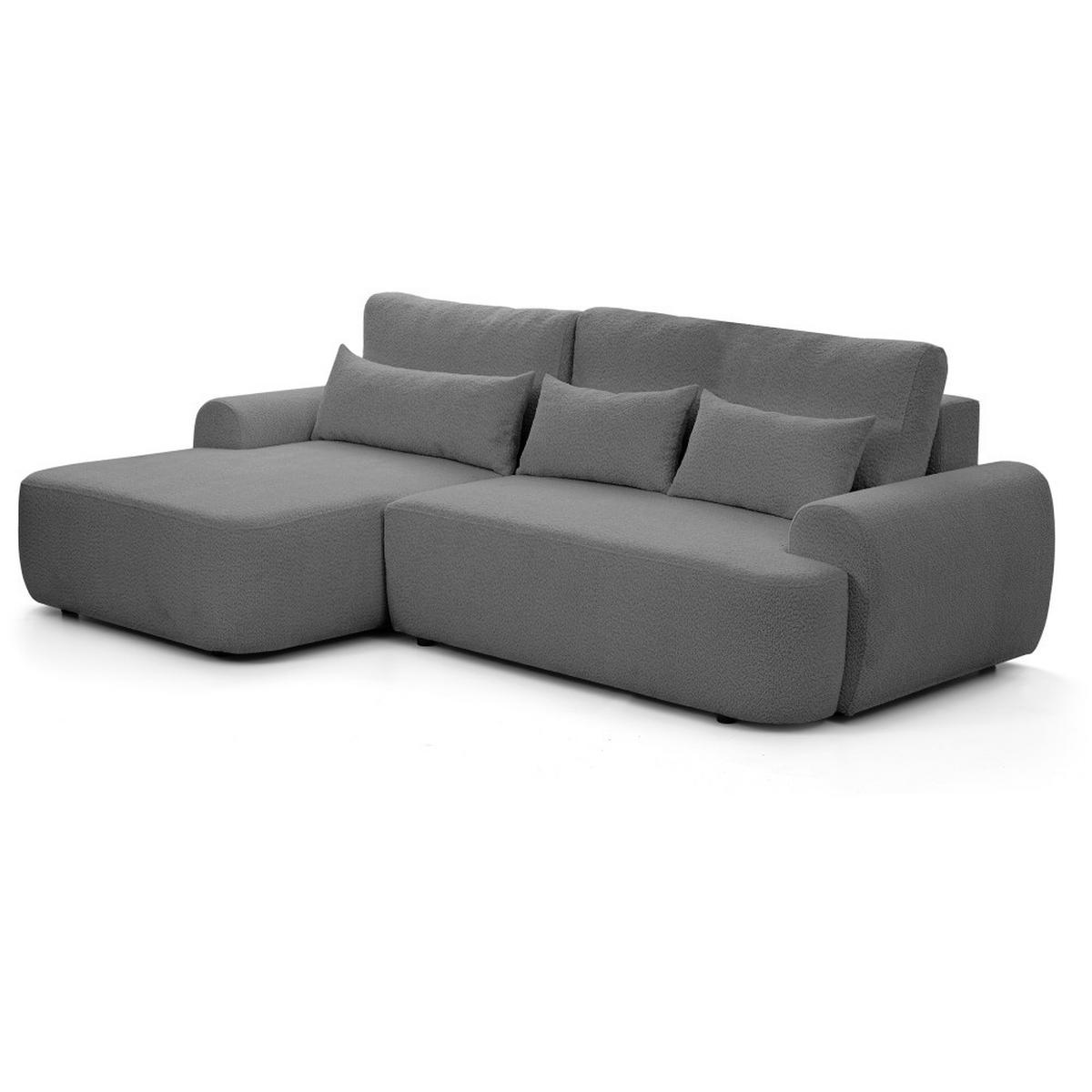 ECKSCHLAFSOFA Oliver im Bouclé-Gewebe, Grau, links - Schwarz/Grau, Textil (266/160cm) - Beautysofa