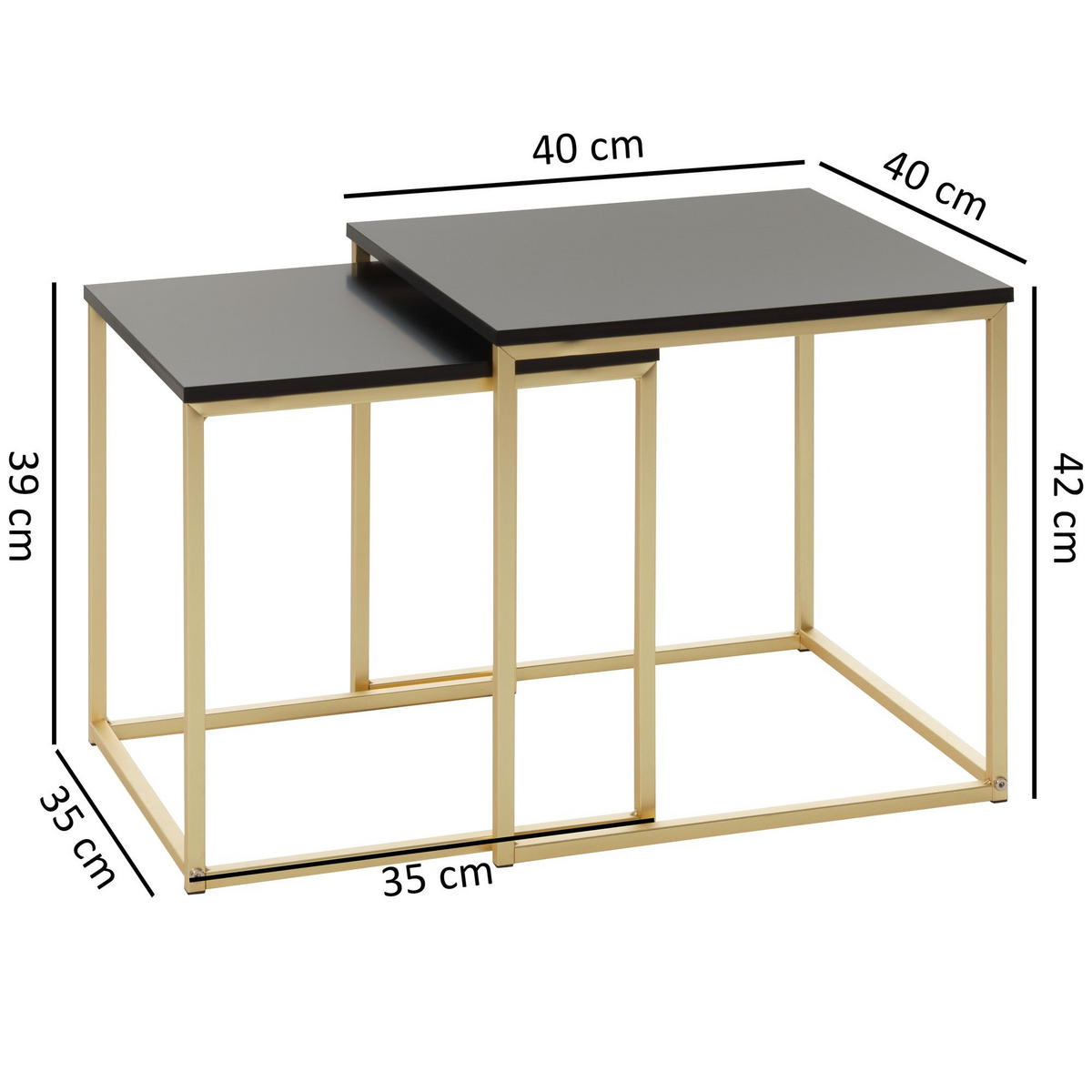 COUCHTISCH 2er Set Metallgestell Glas MDF-Platte TRONTO, Gold 40x40x42 cm - Goldfarben, Holz/Metall (40/40/42cm) - KADIMA DESIGN