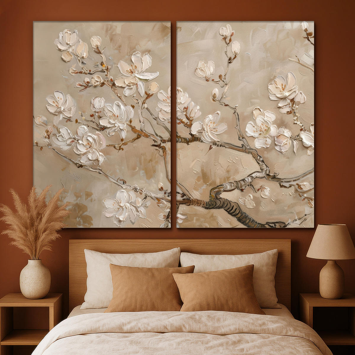 LEINWANDBILD 2er Set Beige - Blüte - Modern 240x180 cm - Greige, Textil (240/180cm) - MuchoWow