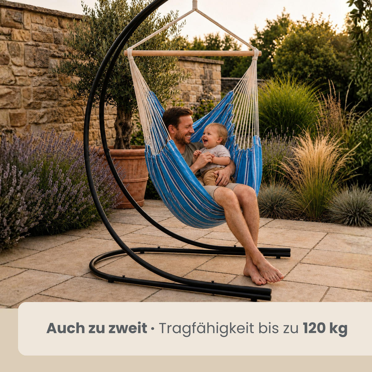 XL HÄNGESTUHL mit Gestell 210/140 cm , Petrol/Schwarz - Blau, Textil (140/210/160cm) - Amanka