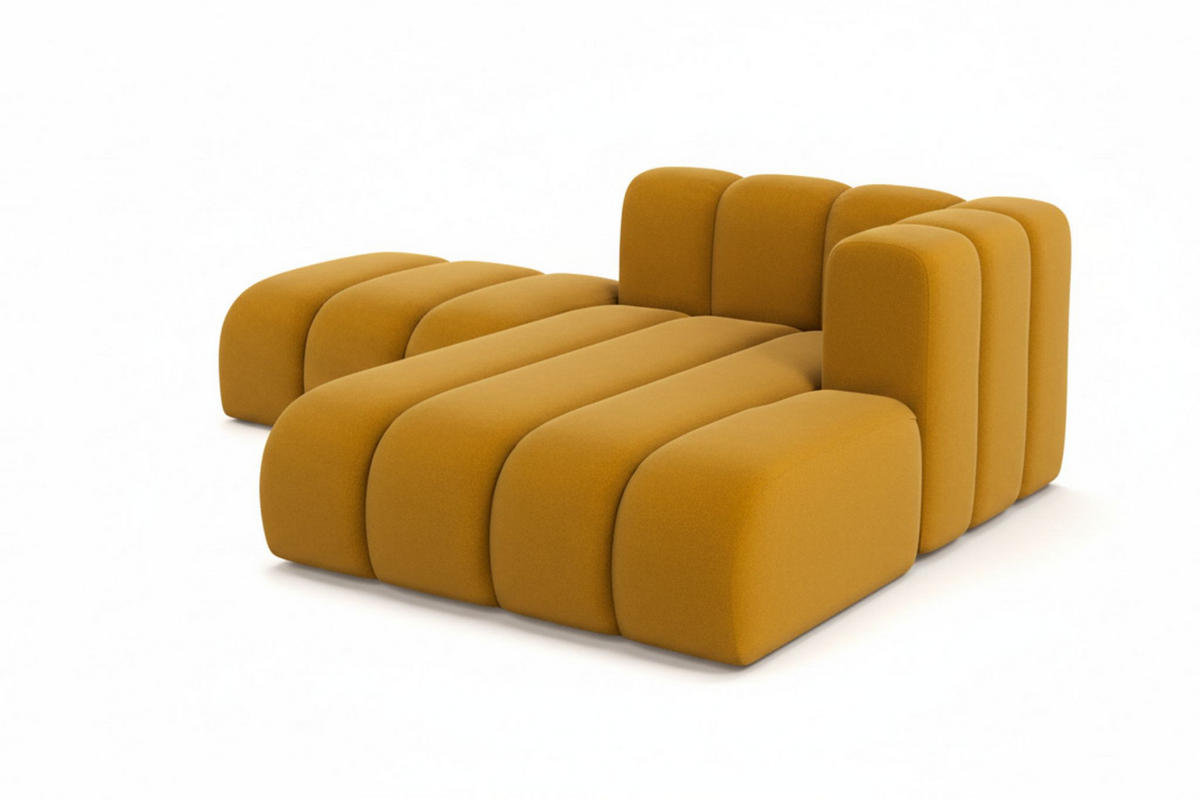 CHAISELONGUE Mit Hocker Grand, Veloursstoff Salvador, Gelb, Rechts - Gelb, Holz (204/179cm) - Kaiser Möbel