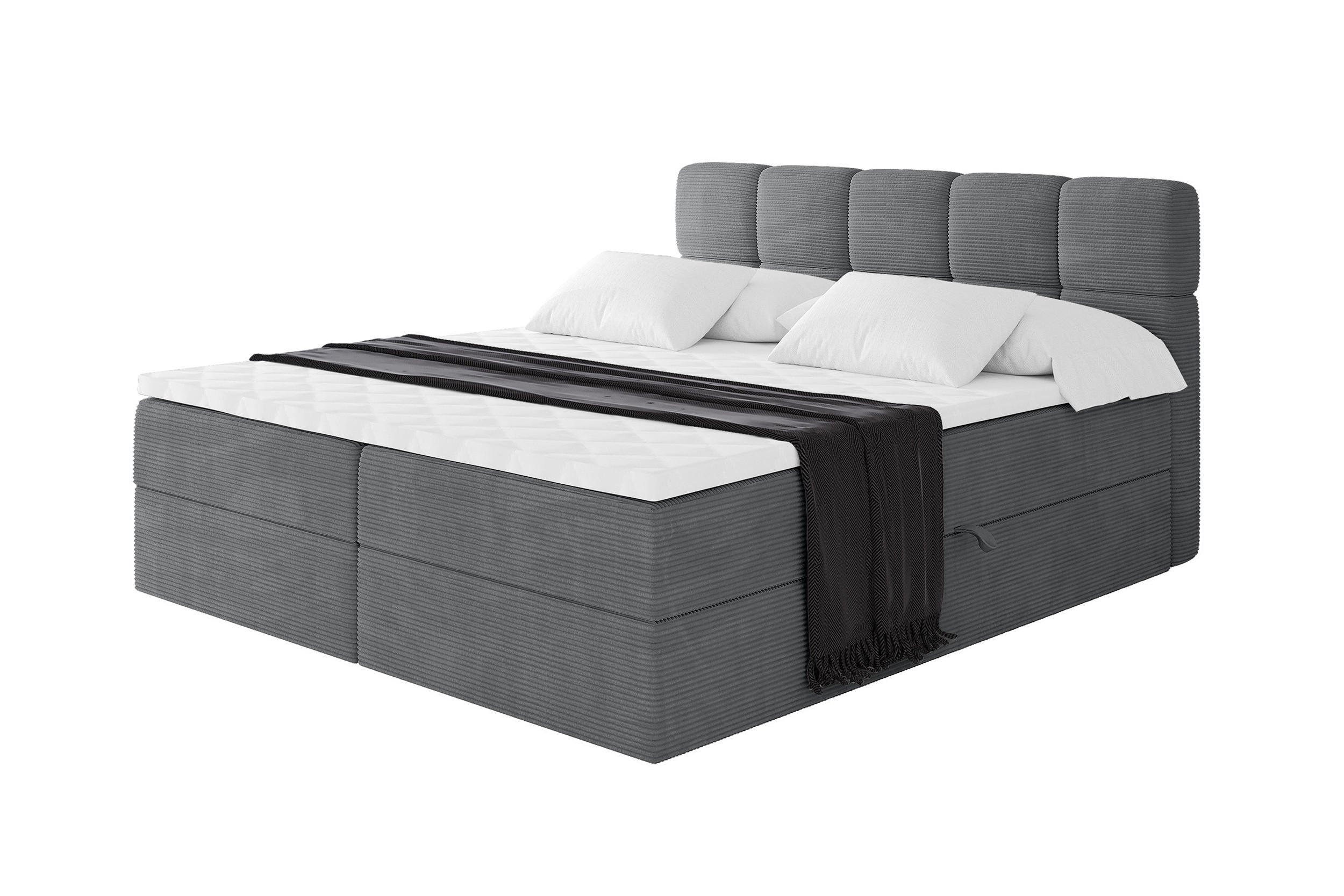BOXBETT mit Matratze H3 - FAMA - 140x200 cm Dunkelgrau Poso - Taupe, Holzwerkstoff (140/200cm) - ALTDECOR