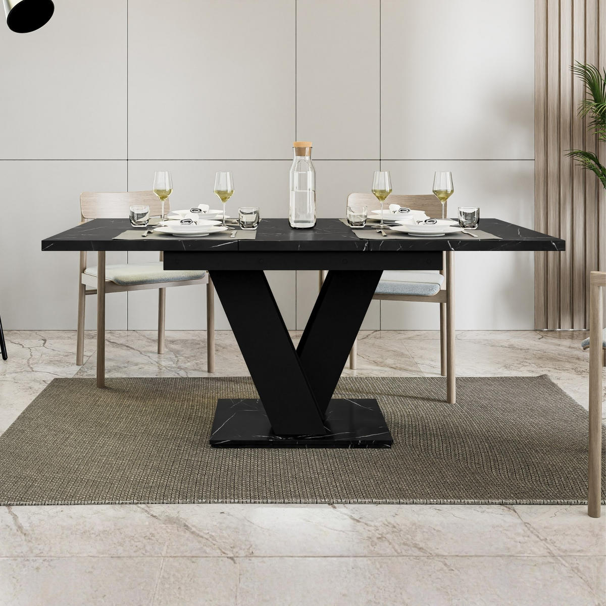 ESSTISCH Royal Schwarz Marmoptik Ausziehbar 120 - 160 cm - Schwarz, Holzwerkstoff (120/80/75cm) - PROSPERO