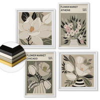 WANDBILDER 4er-Set - 50x50 cm & 40x60 cm Weißer Rahmen - Retro-Blumenmuster aus verschiedenen Städten - Weiß, Kunststoff (50/50cm) - ArtPrintCave