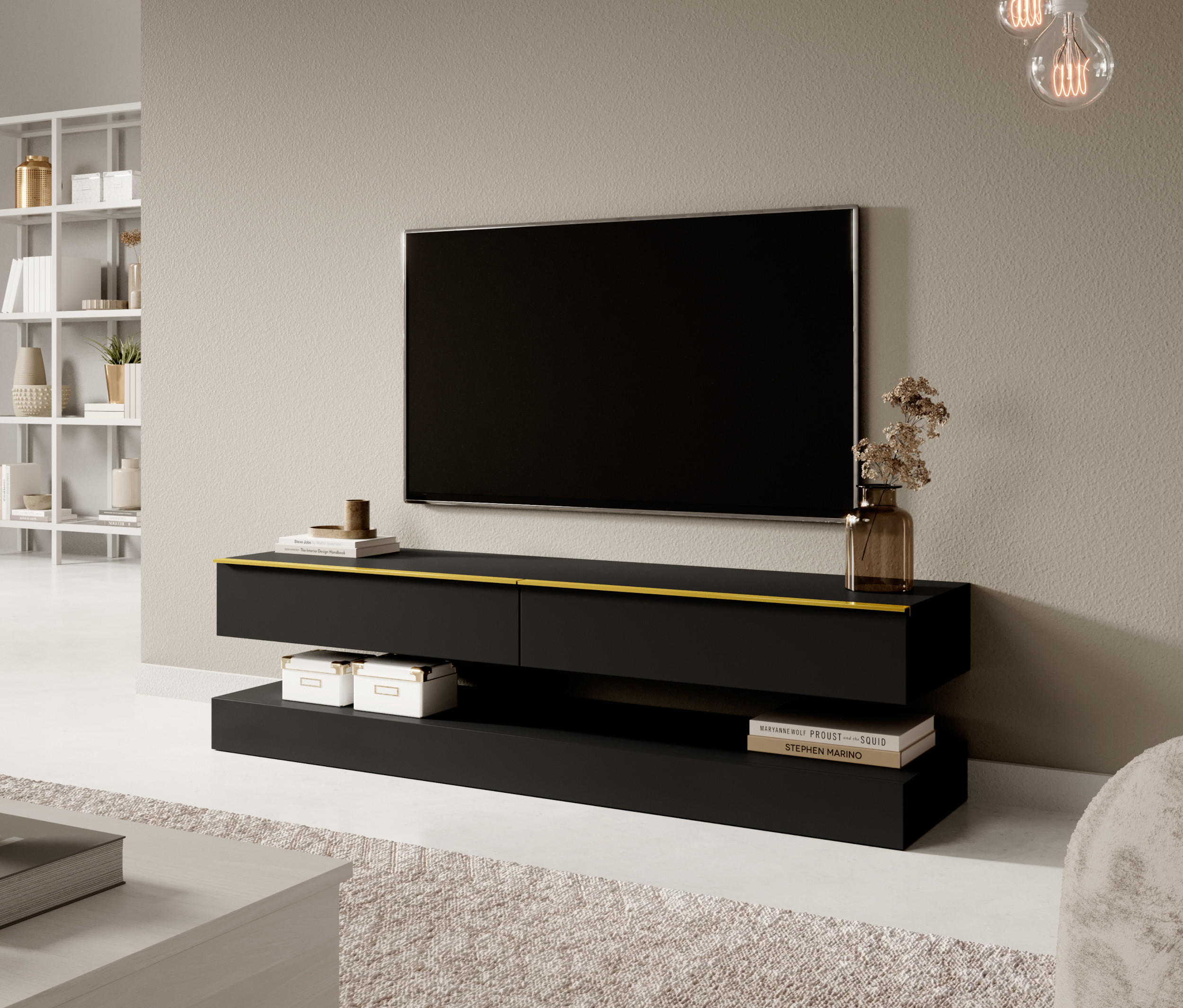 Thumbnail - Selsey Tv-Schrank, Schwarz, Holzwerkstoff, 2 Schubladen, 140x45x34 cm, Wohnzimmer, Wohnwände, Lowboards, Lowboards stehe...