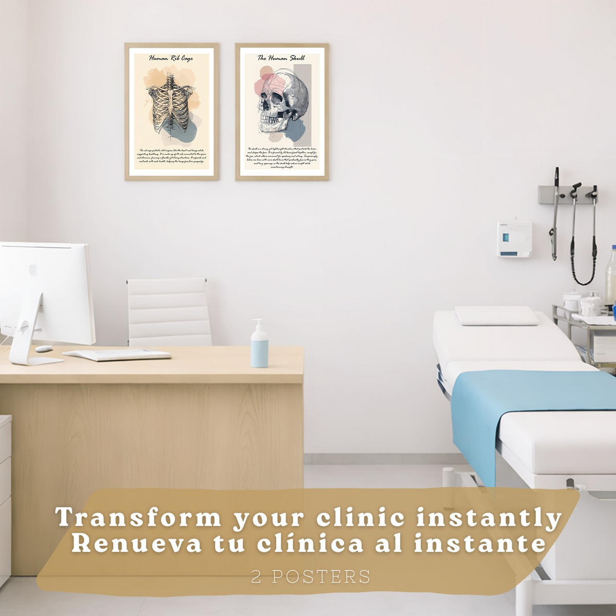 POSTER Set aus 2 Anatomie Mensch Lernposter Drucke und Wandbilder mit Skelett Rippen und Schädel Klinik Büro Dekoration Größe Rahmenlos A3 - Klar, Papier (29.7/42/3cm) - Nacnic