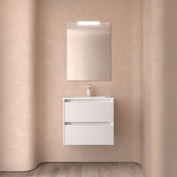 BADEZIMMERMÖBEL NOJA 600 2 Schubladen WHITE SATIN + Waschtisch + Spiegel - Schwarz, Metall (45/54/60cm) - Salgar