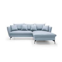 ECKSOFA FERRO Blau Geflochtener Stoff mit Schlaffunktion - Blau, Holz (258/167cm) - MASSENO
