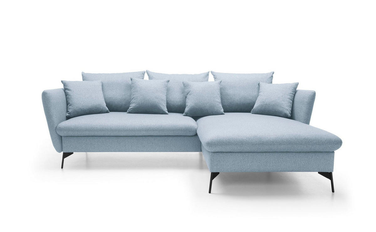 ECKSOFA FERRO Blau Geflochtener Stoff mit Schlaffunktion - Blau, Holz (258/167cm) - MASSENO