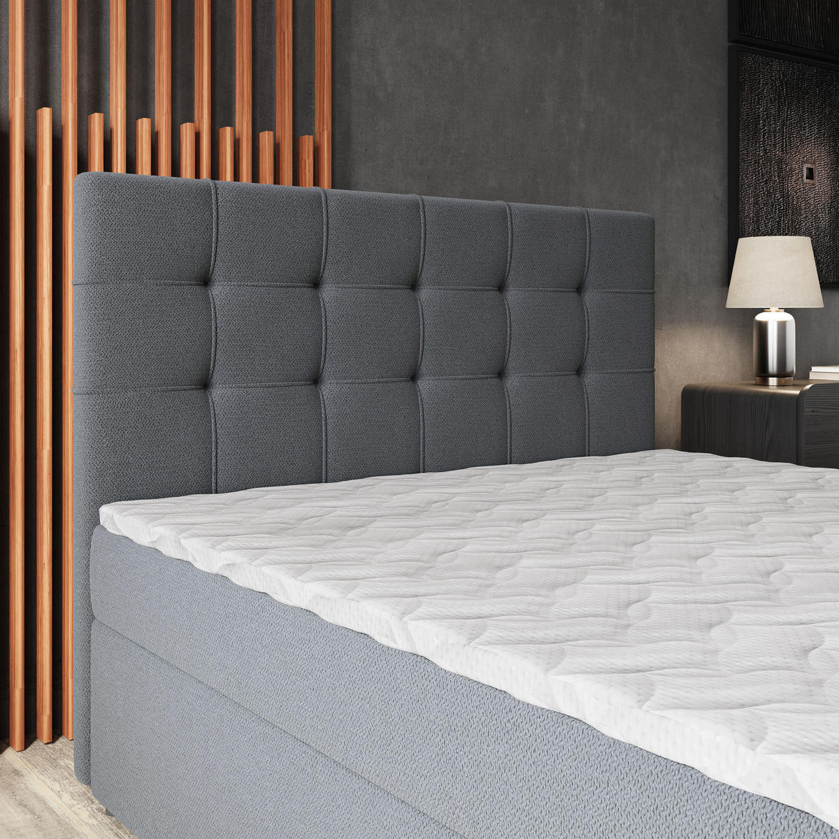 BOXBETT PALMA 180x200 cm mit Matratze und Topper, H2+H3 - Graphitfarben - Graphitfarben, Holz (180/200cm) - MASSENO