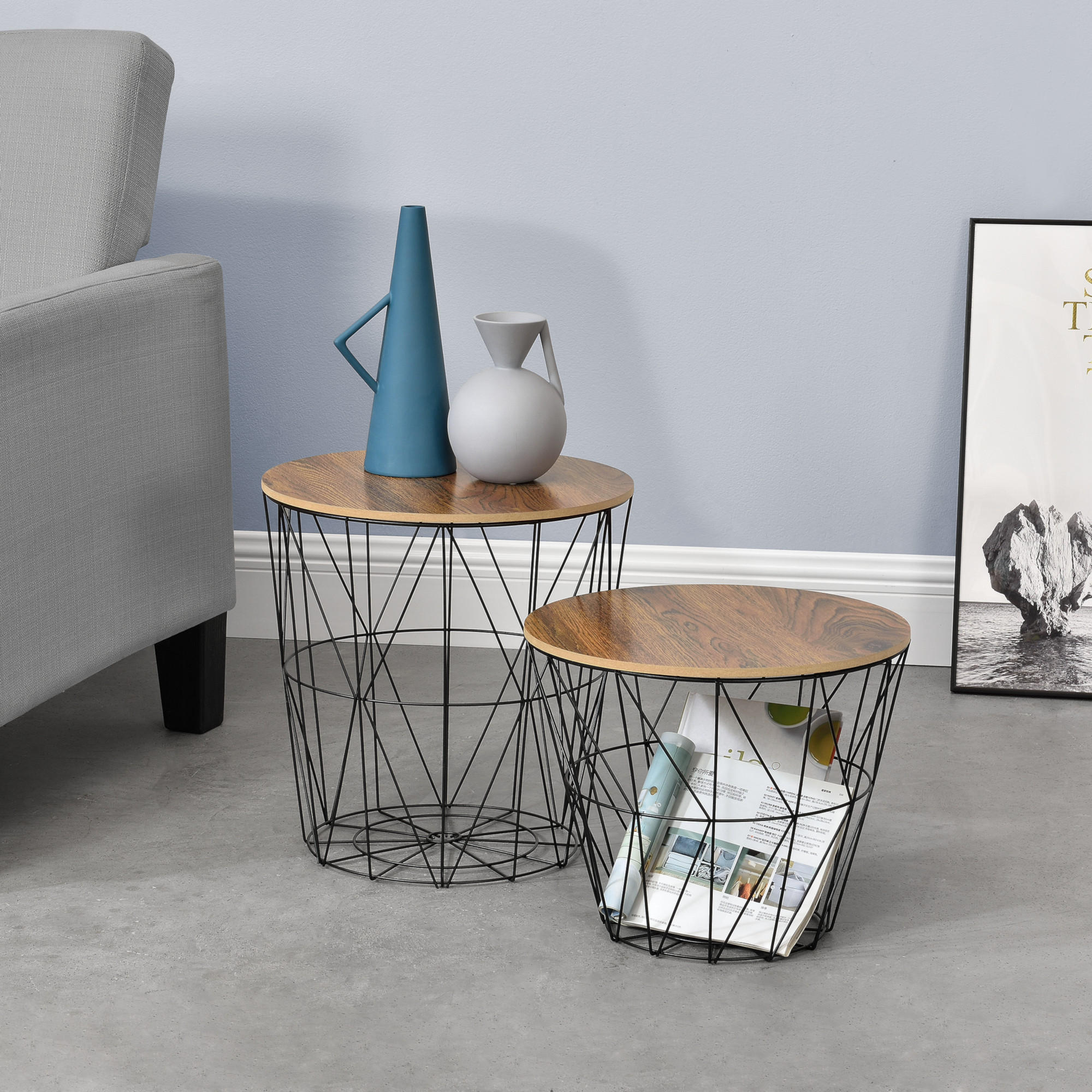 BEISTELLTISCH Codogno im 2er Set - Alteiche, Metall (38/38/32cm) - [en.casa]