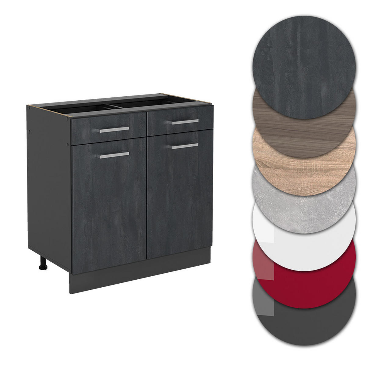 KÜCHENUNTERSCHRANK R-Line Schwarz Beton 80 cm ohne Arbeitsplatte - Anthrazit/Schwarz, Holzwerkstoff (80/81.6/46cm) - Vicco