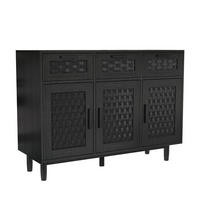 SIDEBOARD 108x40x80 cm Rattan 3 Türen 3 Schubladen schwarz - Schwarz, Holz (107.9/80/40cm) - LEBENLANG
