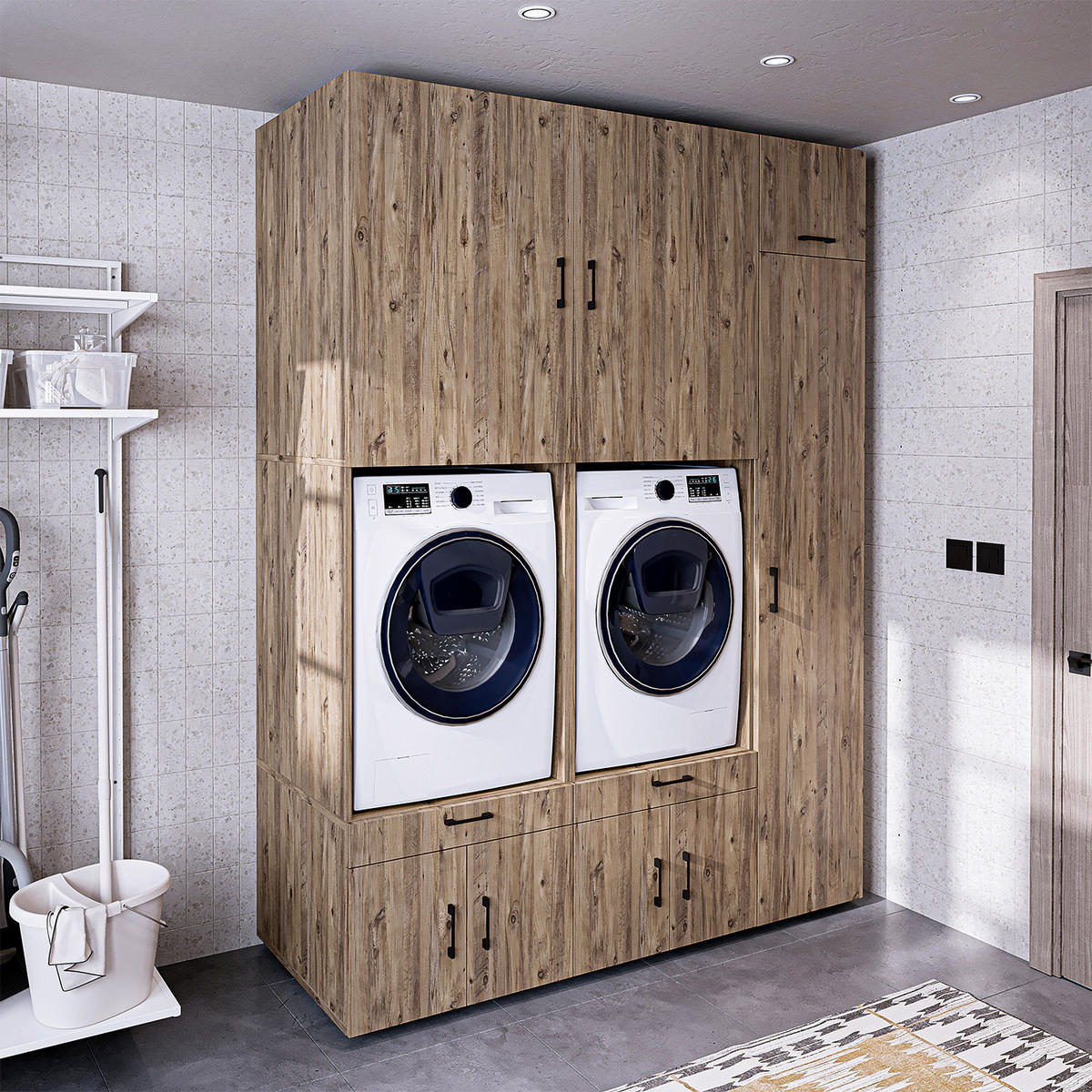 WASCHMASCHINENSCHRANK Serie 3 179cm Breit, 240cm Hoch - Eichefarben, Holzwerkstoff (179/240/67cm)
