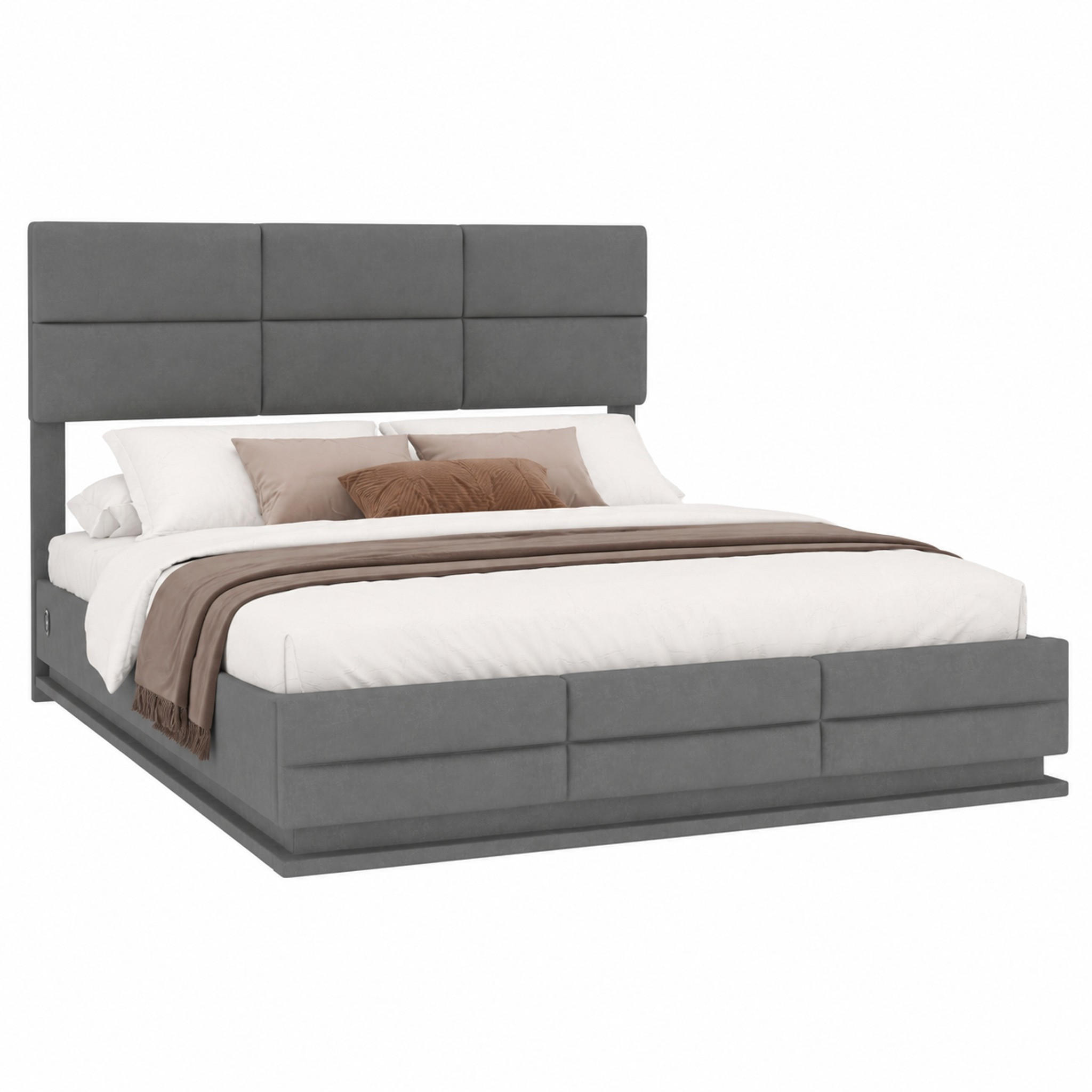 BETT mit Stauraum 140x200 cm Samt Dark Gray - Dunkelgrau, Metall (140/200cm) - Meubliv