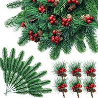 KÜNSTLICHE Tannenzweige 24-teiliges Set mit Beeren und Tannenzapfen - Grün, Kunststoff (26cm)