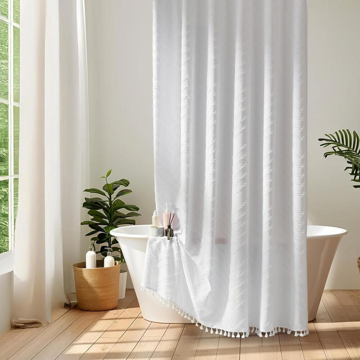 DUSCHVORHANG, weiß, „W“-Muster, 183 x 183 cm, Polyester - Weiß, Textil (183/183cm) - Authentics