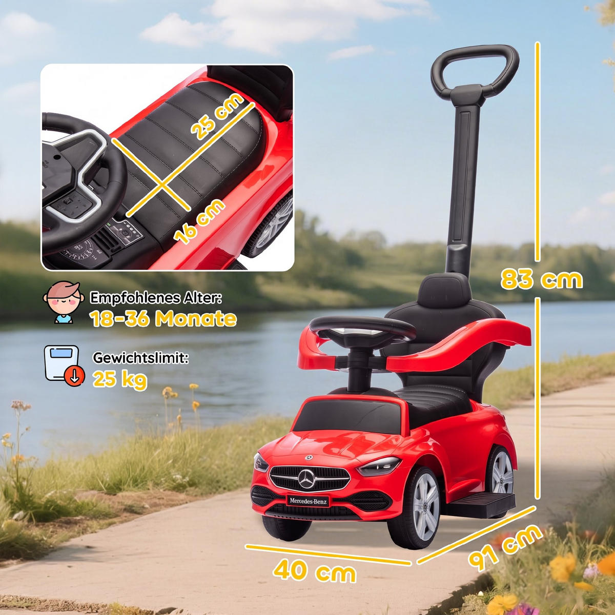 KINDER-RUTSCHAUTO Kunststoff Stahl Rot - Rot, Kunststoff (91/40/83cm) - AIYAPLAY