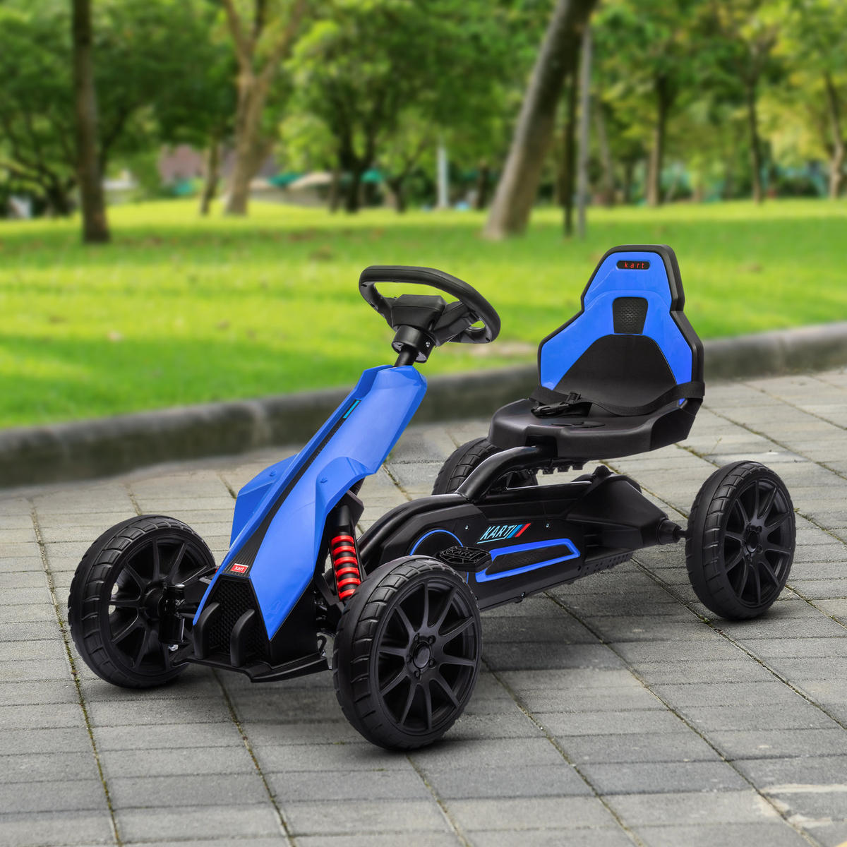 GOKART, Kinderfahrzeug mit verstellbarem Sitz, Tretfahrzeug, Tretauto mit Bremse - Blau, Metall (100/58/58.5cm) - HOMCOM