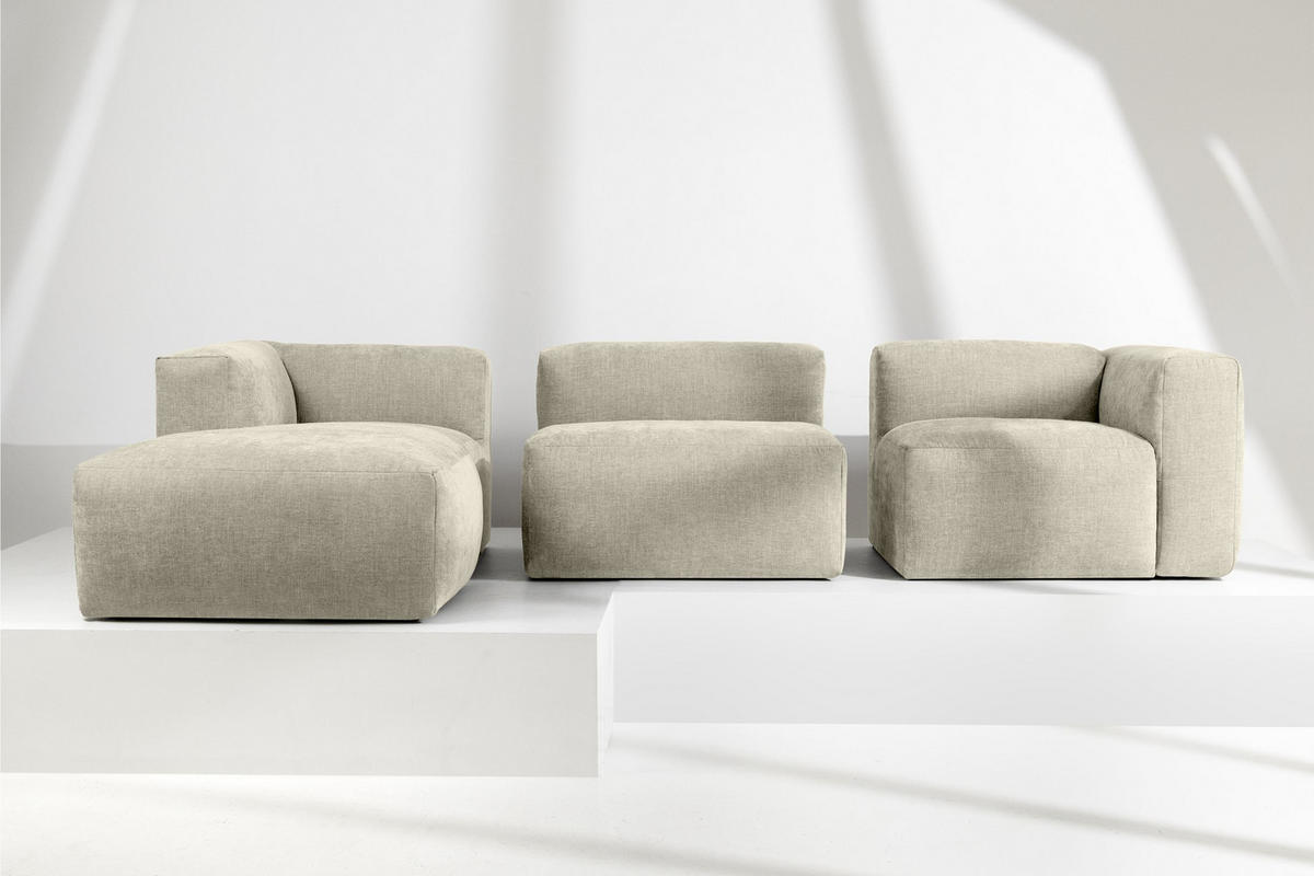 ECKMODULSOFA-LINKS BUFFO mit extrem weicher und bequemer Sitzfläche, Gewebestoff, ecru - Ecru, Textil (297/180cm) - KONSIMO®