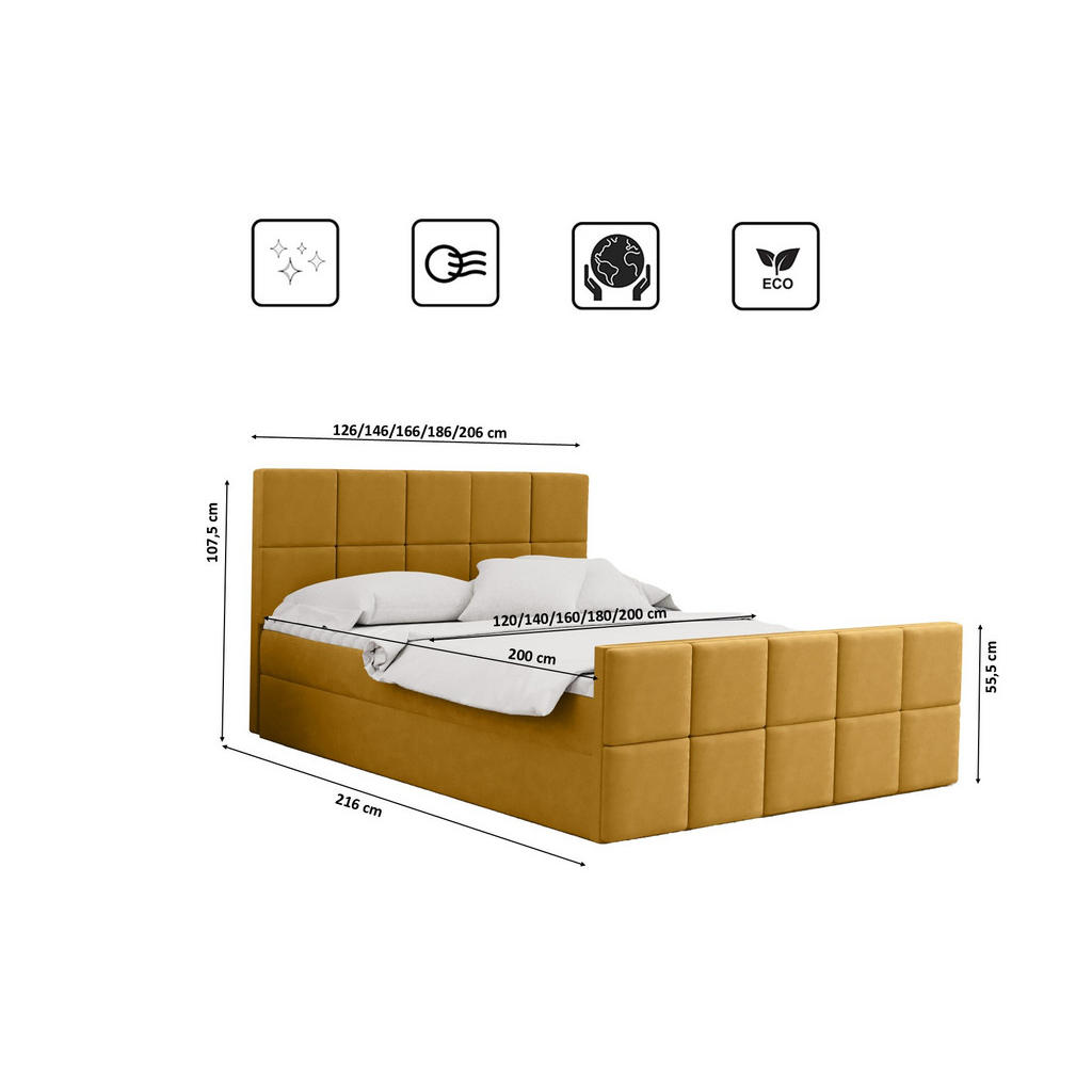 Thumbnail - Kaiser Möbel Boxbett, Gelb, Textil, H2, Höhe ca. 20 cm, einzeln stellbar,Rechteckig, 140x200 cm, Schlafzimmer, Betten, B...