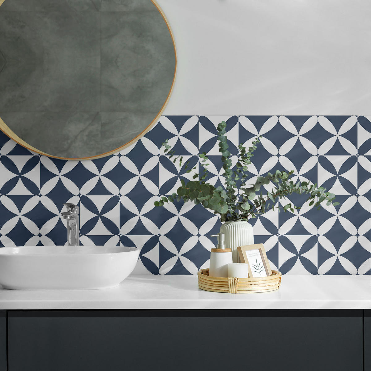 WANDPANEEL 4x 50x50 cm selbstklebend Stravelle - Blau, Kunststoff (50/1.6/50cm) - Wallfluent